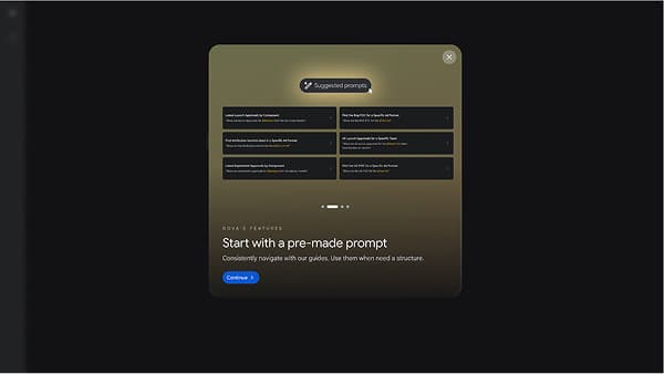 Onboarding step headed “Start with a pre-made prompt”, showing a grid of ready-made prompts to choose from.
