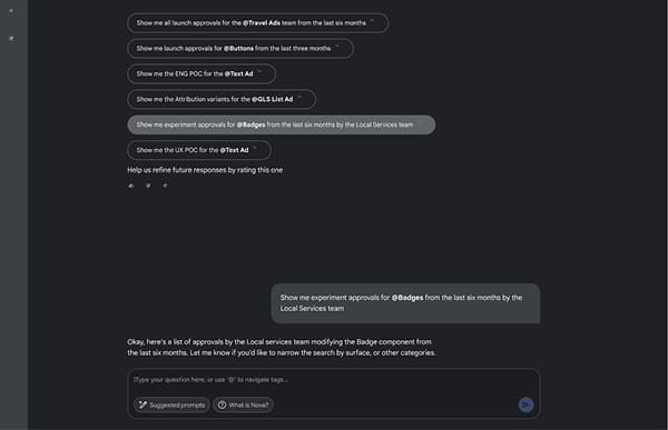 Suggested prompt chips above the chat input, with one selected and Nova’s answer starting underneath.